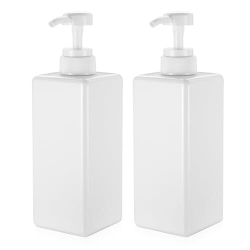 2 Pcs Dispensador Jabon Baño, 650 ML Dispensador Jabon Cocina con Bomba, Botes para Gel y Champu Ducha, Dispensador de Jabón Líquido Recargable para Cocina y Baño Champú(Blanco)