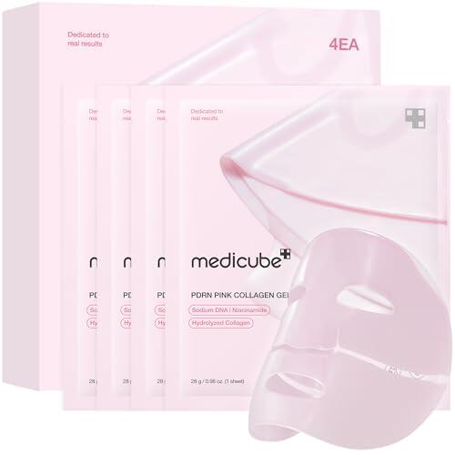 medicube Mascarilla De Gel De Gelatina De Colágeno Rosa Salmon Dna Pdrn De Uso Nocturno Para Piel Radiante, Elástica, Hidratante, Reafirmante E Hidratante, 4 Unidades (Paquete De 1)