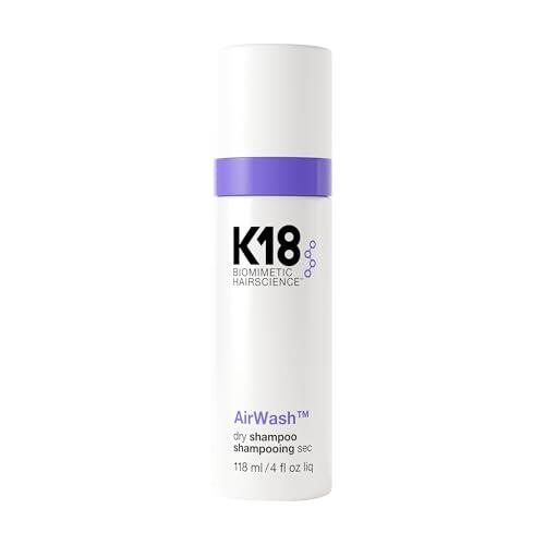 K18 AirWash® Dry Shampoo, Champú seco sin aerosol, equilibra el cuero cabelludo y controla el exceso de grasa, 118ml