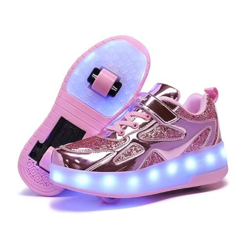 Zapatillas con Ruedas niña y niños Zapatillas con Luces Zapatillas Patines con USB Automática Calzado de Skateboarding Zapatillas Patines Regalos creativos de Vacaciones para niños,Rosa,34EU