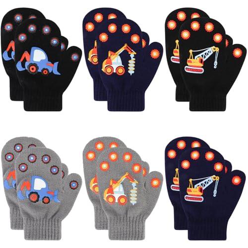 Jupsk 6 Pares de Manoplas para Niños Pequeños Guantes de Punto Cálidos de Invierno Estiramiento Mágico Manoplas de Excavador para Niños Niños Niñas 1 2 3 4 Años