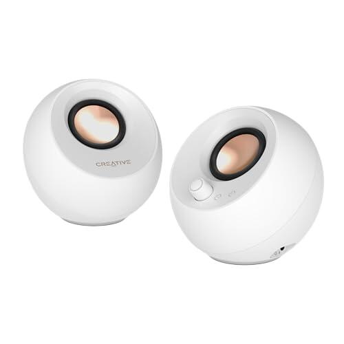Creative Pebble Pro 2.0 Altavoces USB-C para Ordenador con Bluetooth 5.3 e iluminación RGB Personalizable, Audio USB y Puerto de Auriculares/micrófono (Blanca)
