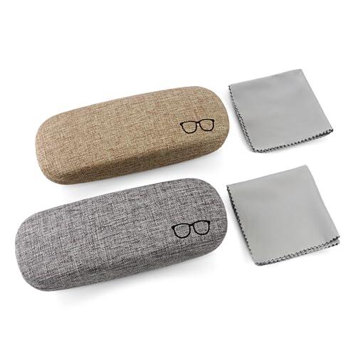 UB ULABLO®️ 2 Fundas de Gafas Rígidas + 2 Gamuzas Limpia Gafas | Estuche para Gafas Rígido para Mujeres y Hombres. (Gris y beige)