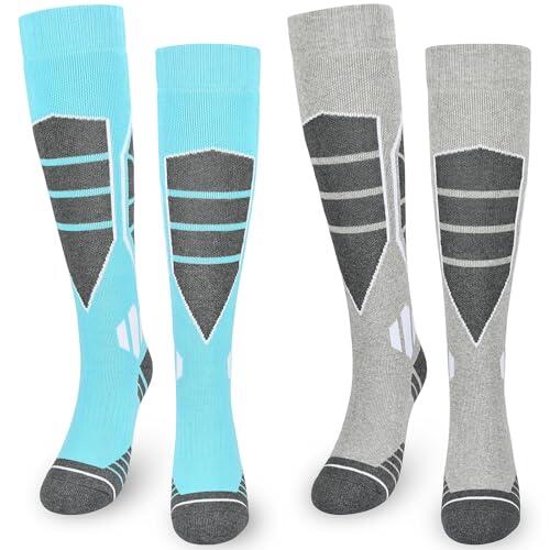 ouhos 2 pares de calcetines térmicos de esquí para mujer, calcetines gruesos de alto rendimiento para caminar, calcetines cálidos hasta la rodilla para invierno, clima frío, nieve, snowboard
