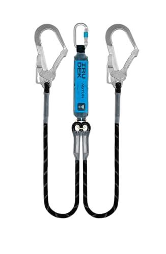 Irudek ASTUN Y 140HSS – Absorbedor de energía doble con cuerdas de poliéster de 140 cm, conectores de acero Steelsafe 981 y 39, impacto <6 kN, 140 kg, chip NFC Ready, EN 355 / EN 362 / VG11.063