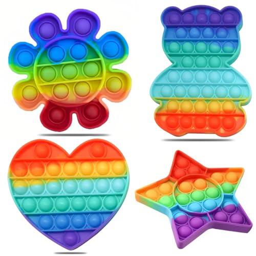 4 Piezas Pop Fidget It Toys Set, Juguetes Antiestres Niños, Push and Pop Bubble Fidget Toy, para Aliviar la Ansiedad, Juego Relajante Antiestrés para Adultos y Niños