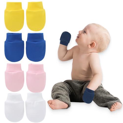 BDEPSTR 4 Pares Manoplas Bebe Recien Nacido, Guantes Y Manoplas,Manoplas Antiarañazos,Algodón, Manoplas Antiagarre para Bebés de 0 a 6 Meses Niños y Niñas