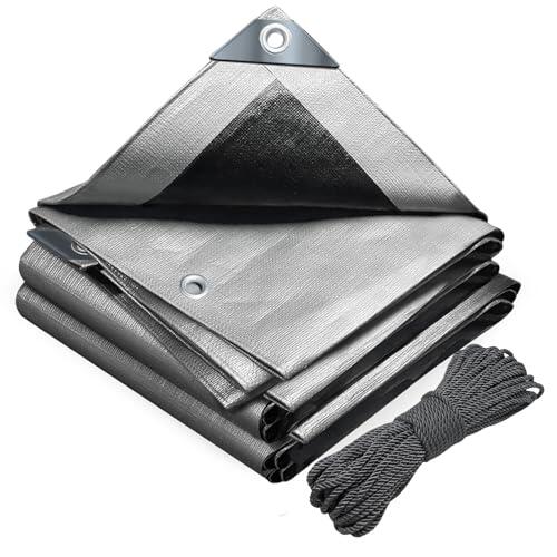 VOUNOT® Lona Impermeable Exterior 3x4m, Toldo Reforzado PE 180 g/m² Protección contra UV, con Ojales de Acero Inoxidable y Cuerda, para Leña, Muebles, Jardín, Piscinia, Vehículos, Gris-Negro