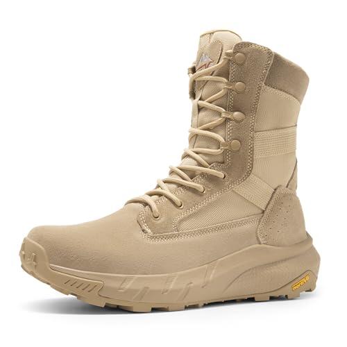 NORTIV 8 Botas de Tácticas Militares para Hombre con Cremallera Lateral Botas Policiales de Combate de Motocicleta,Size 44.5W,Arena,NMUWMT2402