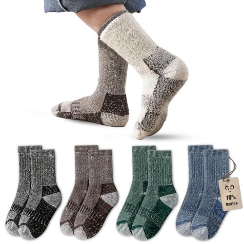 Vihir 4 pares de calcetines de merino para niños – Calcetines deportivos de merino calcetines cálidos de invierno gruesos para esquí, trekking, senderismo 22-26, 26-29, 29-34, 34-37, multicolor, 29-34