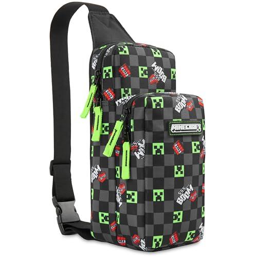 Minecraft Bolso Bandolera Niño con Correa Ajustable Riñonera Adolescente Chico para Viaje Teléfono Dinero (Negro/Multi)