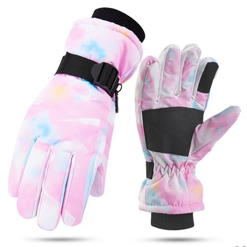 TYXHXTF Guantes de Invierno Niños, Guante de Nieve Cálido Impermeables Resistentes al Viento, para Esquí al Aire Libre Ciclismo, Patinaje para Niñas Niños de 5 a 9 Años