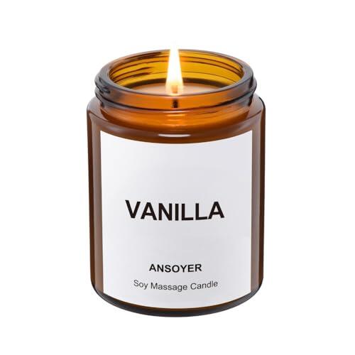 Vela de masaje ANSOYER de 128g. Vela para relajarse con materias primas naturales: aceite de coco y aceite de soja. Hidratante y nutritive (Vainilla)