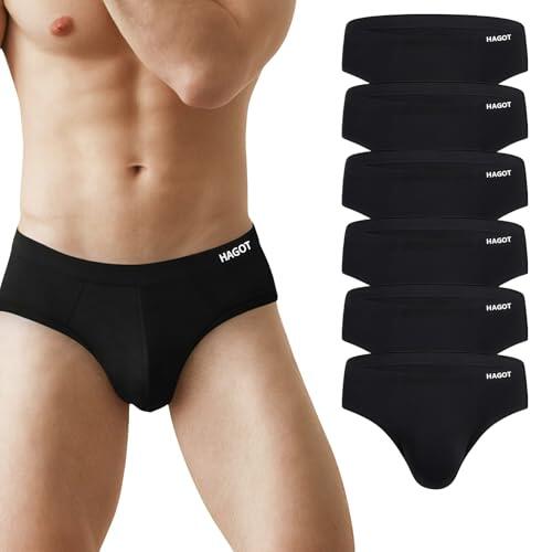 HAGOT 6 Pack Calzoncillos Slip de Algodón Hombre, Cintura Cómoda, Slips para Hombre, Calzoncillos Pantalones, Ropa Interior Masculina Cómoda, L