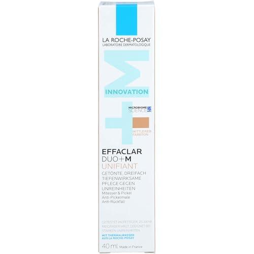 La Roche Posay - Tratamiento corrector facial, Antiacné, Combate las manchas, los puntos negros y las imperfecciones, Con efecto anti-recaída, Con niacinamida, Effaclar Duo+M Unifiant Medio, 40 ml