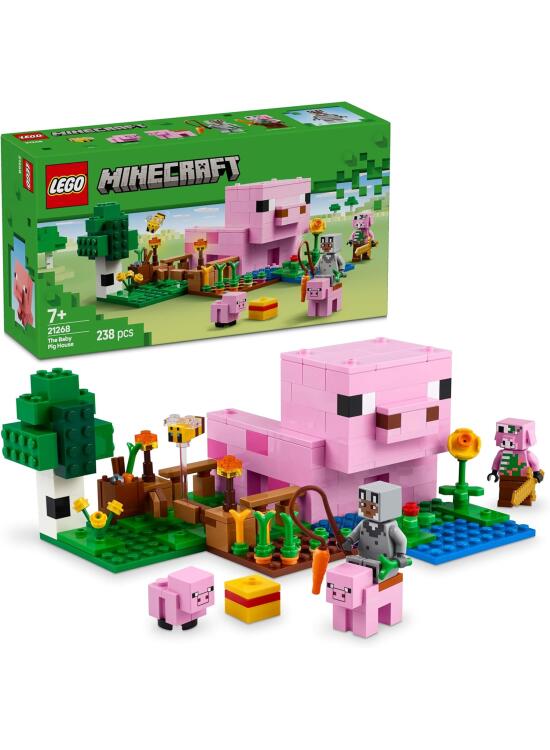 LEGO Minecraft La Casa-Cerdo Bebé, Granja con Animales de Juguete para Niños y Niñas de 7 Años o Más, Bioma Bosque y Personajes del Videojuego para el Juego de rol 21268