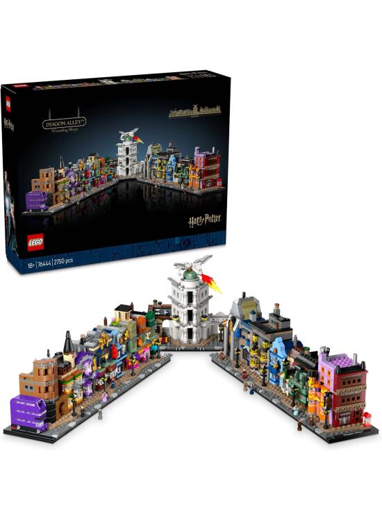 LEGO Harry Potter Tiendas Mágicas del Callejón Diagon Maqueta para Adultos y 12 Micro Figuras de Colección, Autobús Noctámbulo, Regalo para Mujeres y Hombres, Decoración Dormitorio, Set de Magia 76444