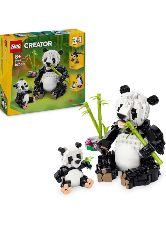 LEGO Creator 3 en 1 Fauna Salvaje: Familia de Pandas de Juguete -Transformable en Figuras Articuladas de Pingüinos de Juguete y Ballena Orca - Regalo para Niñas y Niños de 8+ Años 31165