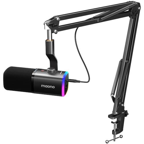 MAONO Micrófono dinámico para Juegos: micrófono dinámico USB XLR para computadora con Software-RGB para PC, Kit de micrófono para Gamer-Podcast, para Estudio de grabación de Streaming