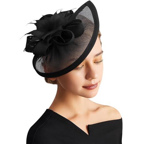 DRESHOW Fascinator Hats Tea Party Hat Vintage Pillbox Hat Diadema Cóctel Headwear para Niñas y Mujeres