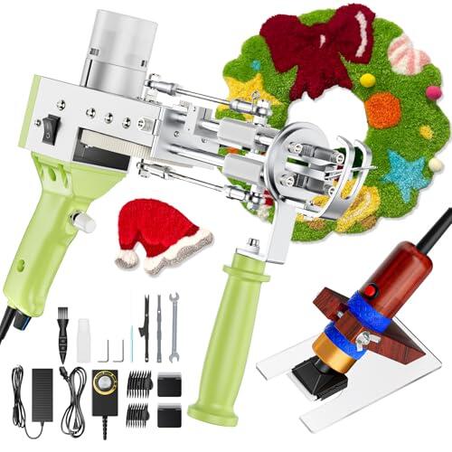 Tufting,Helangel Pistola Tufting 2 en 1 Pistola de Tufting 5-40 Pasos/S Tufting Pistola Eléctrica 7-21 mm Ajustable Máquina de Tejer Alfombras para Navidad Artesanía Alfombras Ropa