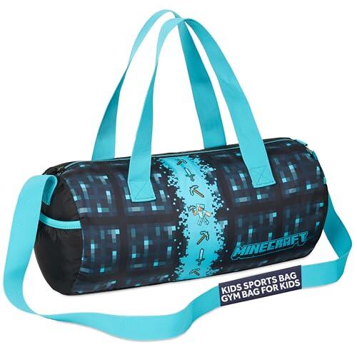Minecraft Bolsa Deporte Niño Bolsa Viaje Infantil Bolsa Piscina con Correas Ajustables para Gimnasio Viajes Regalos Niños (Azul, 41x18x19cm)