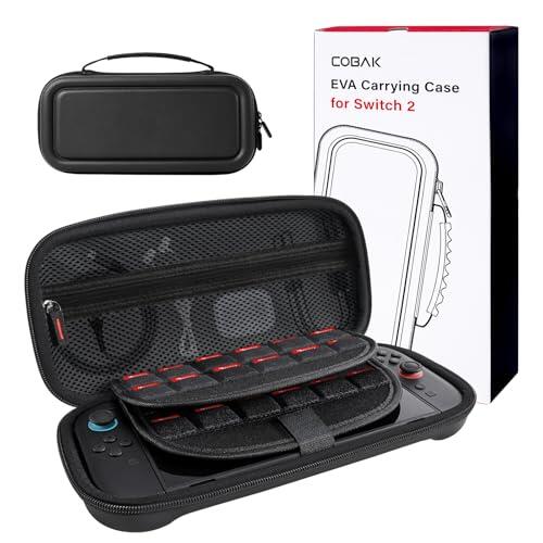 CoBak Funda Nintendo Switch 2 (2025) - Set 3en1: 2 Protectores Vidrio + 2 Gomas Palancas + Funda Rígida Portátil, Negro