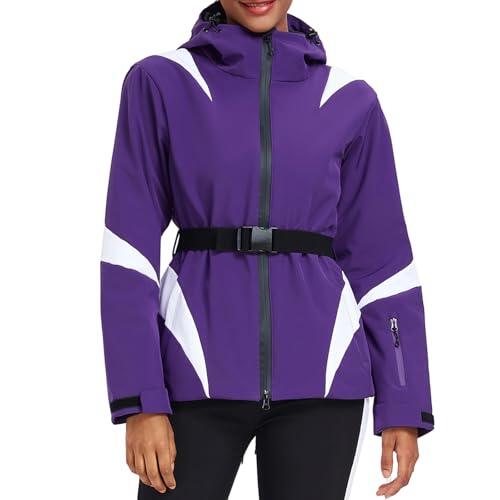 HOTIAN Chaqueta de Invierno para Mujer Chaqueta de Esquí Impermeable Resistente al Viento Cálida Chaqueta de Snowboard con Capucha Transpirable Chaqueta de Nieve Exterior Cortavientos con Capucha y