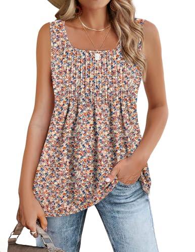 Zeagoo Camisetas Sin Mangas para Mujer Cuello Cuadrado Verano Chaleco Top Elegante Camisa Blusa Básica Camisole Shirt Casual Tank Tops Túnica Cami Rosa Floral M