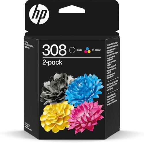 HP 308 Negro y Tricolor, 6L6S6UE, Conjunto de 2 Cartuchos Originales de 280 Páginas, Compatibles con Impresoras Envy 6110e, 6120e, 6122e, 6130e, 6132e, Envy 6520e, 6530e, 6532e