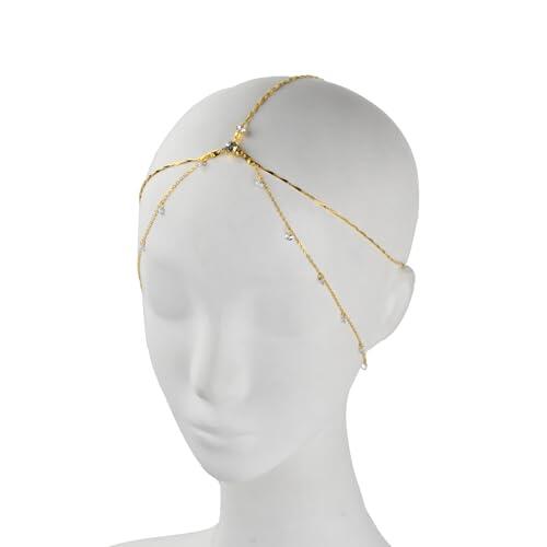 Diadema con borlas de lentejuelas, tocado de cadena para la cabeza de novia, tocado de cristal bohemio dorado, cadena para la cabeza bohemia con colgante vintage (01, 1)