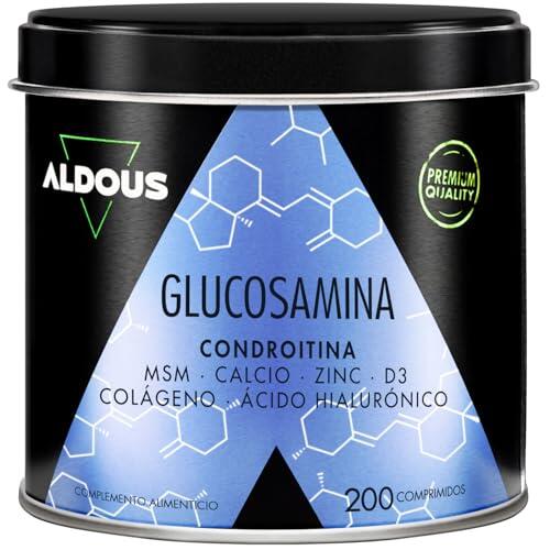 Glucosamina Condroitina MSM - 200 comprimidos XL - Colágeno, Ácido Hialurónico, Zinc, Calcio y Vitamina D3 - Antiinflamatorio Natural - Para Huesos y Articulaciones - Libre de plástico - ALDOUS