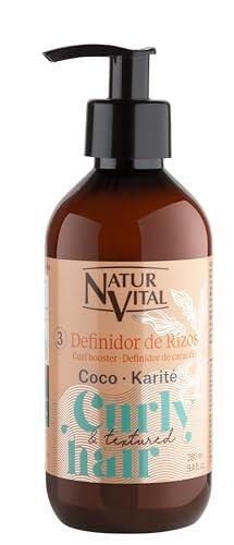 NaturVital Definidor de Rizos Curly Booster para Cabello Rizado, Ondulado o Texturizado, con Coco y Karité, Sin Siliconas ni Parabenos, Apto para Cabello Teñido, 280ml