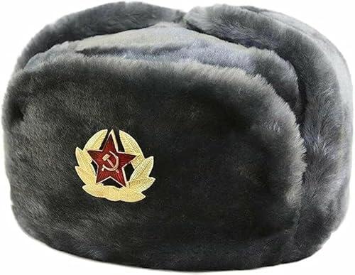 Sombrero vintage de piel del ejército soviético para hombre, sombrero de invierno cálido con insignia soviética, unisex, de piel sintética, estilo soviético, sombrero de invierno unisex, gris, Talla