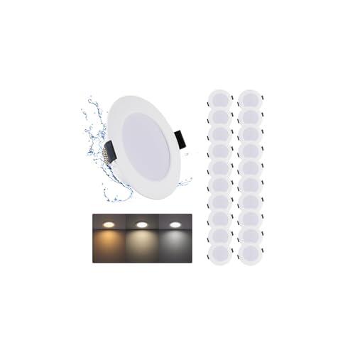 Grebeam – Lote de 20 focos LED empotrables (7 W, foco de baño, IP44, blanco cálido, blanco neutro/blanco frío, 3000 K, 4000 K/6000 K, focos LED de techo para cocina salón, agujeros Ø95-110 mm