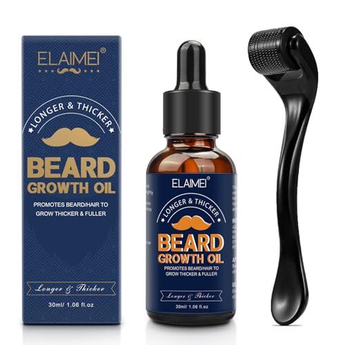 Kit De Cuidado De La Barba, Aceite Para Barba Hombre+ 0.25Mm Dermaroller Rodillo De Barba, Estimular Y Fortalecer El Crecimiento De La Barba Y El Cabello, Regalos De CumpleañOs Para Hombres, 60Ml