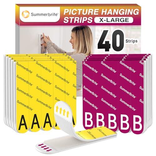 Summerbrite Tiras Adhesivas para Colgar Cuadros Sin Agujeros, 20 Pares (40 Tiras, Tamaño XL), Cuelga Cuadros Sin Clavos, Soporta 6,8 Kg, Sin Residuos, Ideal para Marcos, Decoraciones de Pared