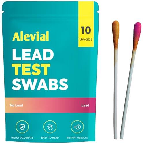 Alevial Kit de prueba de plomo, 10 hisopos de prueba instantáneos para el hogar, hisopos de inmersión en agua (no requiere vinagre), detector de plomo, platos, pintura y detección de superficies
