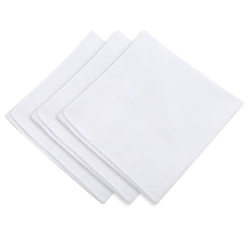Piriuuo 3 ¡pañuelos blancos para hombre, pañuelos de tela de algodón orgánico, 40 x 40 cm, suaves y pequeños para hombre y mujer, Blanco, 40 x 40 cm