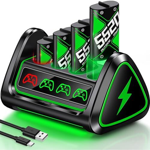 Batería para controlador de Xbox con 4 baterías de 5520 mWh para Xbox One/Xbox Series X/S, controlador de estación de carga recargable para Xbox One con conector USB para cargar