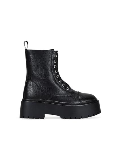 BOSANOVA Botas Militares Negras Estilo Punk para Mujer con Cremallera Central, Cordones en Vertical y Suela de Plataforma de 5.5 cm Dentada. Cierre con Cremallera. Calzado para Mujer Negro 39