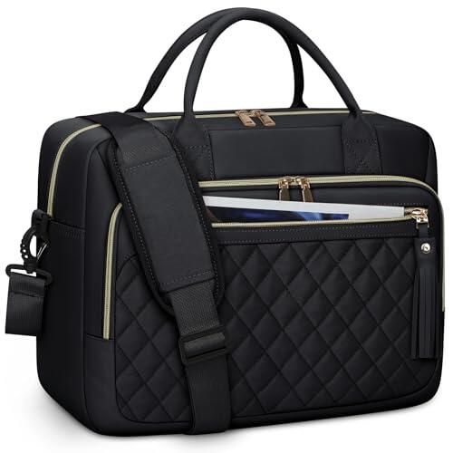 RAINSMORE Maletin Portatil Impermeable Bolso Portatil Mujer 17,3 Pulgadas Portadocumentos Mujer Grande Bolso Ordenador Portatil para Trabajo Oficina Universidad Negro