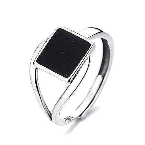 Anillo de Plata joyería Anillo de Mujer Retro Ajustable Cuadrado Irregular Anillo Abierto