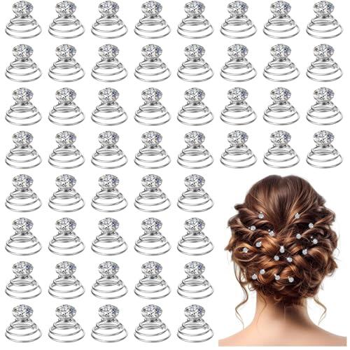 Juego de 60 horquillas para el pelo con diamantes de imitación, 60 horquillas en espiral, joyas plateadas, horquillas en espiral con cristales para el cabello, accesorios para el cabello para novia,