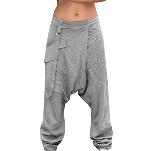 Genérico Pantalones Harem con Bolsillos Étnico Comodos y Holgados Pantalón Ideal para Yoga y Pilates Algodón Reciclado Unisex Tallas Grandes Pantalón Bombacho Pantalones Harem Homber