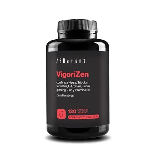 VigoriZen con Maca Negra, Tribulus terrestris, L-Arginina, Ginseng, Zinc y Vitamina B6 - Testosterona y Metabolismo Energético Masculino - 120 Cápsulas Veganas - Zenement