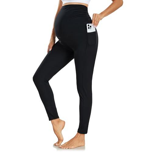 Ymmott Leggings de Maternidad para Mujer Cintura Alta Pantalones de Maternidad con Bolsillos Opacos Suaves Elásticos Ropa de Maternidad