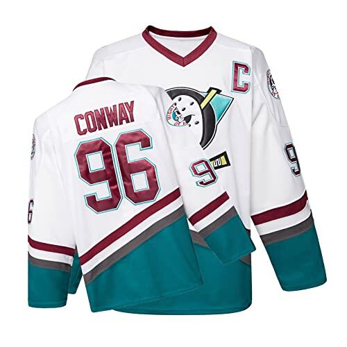 Mighty Ducks - Camiseta de hockey sobre hielo de la película S-L Charlie Conway con talla juvenil, trajes de fiesta de hip-hop de los años 90 para niños, #96 blanco, Small