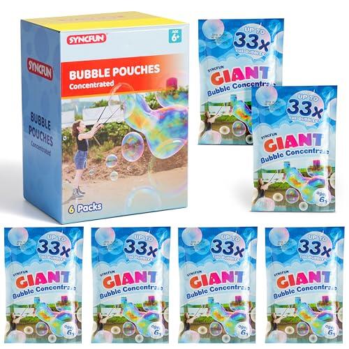 SYNCFUN 6 Paquetes de Solución Concentrada de Burbujas Gigantes (hasta 4,5 Galones), 6 Bolsas de Recambio de Solución para Máquina de Burbujas, Varitas, Soplador, Pascua, Actividad al Aire Libre