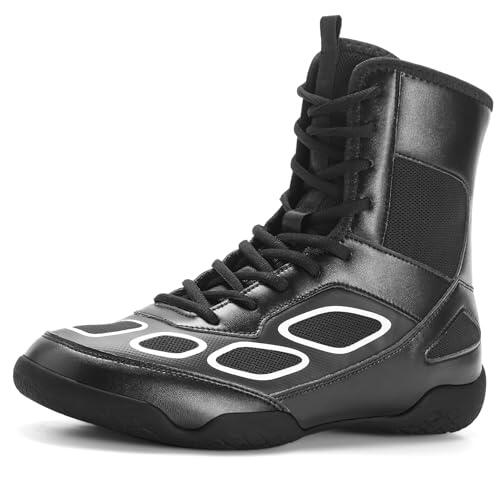 WESHIRUN Zapatos de lucha libre para hombre, zapatos de boxeo, fitness de caña alta, botas de lucha libre, Negro, 12.5